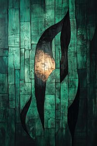 Vlam van Hout Licht in Groen Abstract