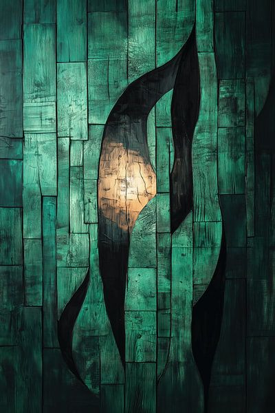 Flame of Wood Light in Green Abstract by Eva Lee