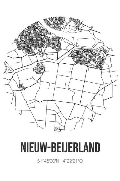 Nieuw-Beijerland (Zuid-Holland) | Map | Black and White by Prints of Place