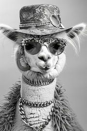 Llama With Sunglasses And Straw Hat Posing Stylishly by Poster Art Shop