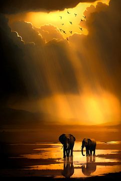 Twee olifanten in Afrika van Marc van den Hoven
