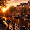 Canal d'Amsterdam au coucher du soleil dans des couleurs chaudes sur But First Framing