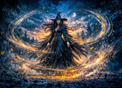 Dynamic Fantasy Witch with Magical Atmospheric Energy