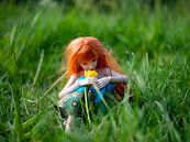 Rood harig meisje in het gras van Margreet van Tricht thumbnail