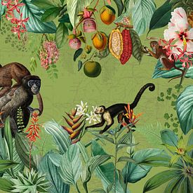 Fête des singes dans la jungle tropicale vintage sur Floral Abstractions