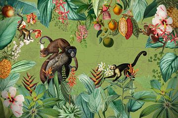 Monkey Party In The Tropical Vintage Jungle by Floral Abstractions