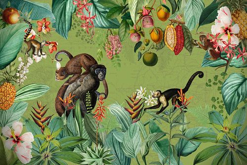 Fête des singes dans la jungle tropicale vintage