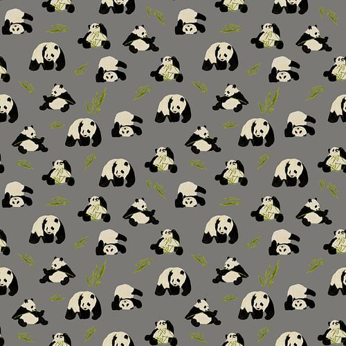 Pandas: Playful Pattern for Children's or Baby Rooms with Panda and Bamboo Drawings