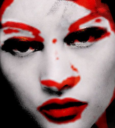 Crimson Gaze Woman Portrait Collage Wall Art
