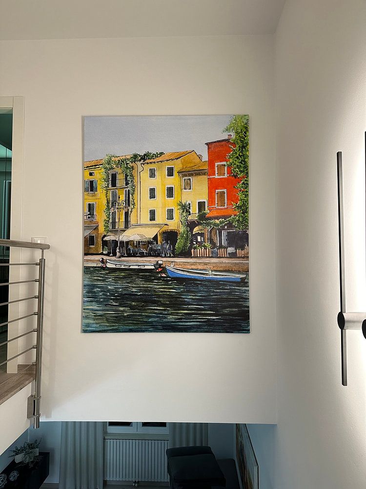 Lazise vissershaven | Gardameer Italie | Aquarel schilderij  van WatercolorWall 