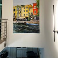 Klantfoto: Lazise vissershaven | Gardameer Italie | Aquarel schilderij van WatercolorWall, op canvas