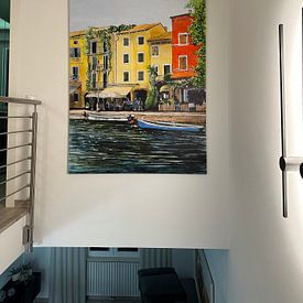 Photo de nos clients: Port de pêche de Lazise | Lac de Garde Italie | Aquarelle par WatercolorWall, sur toile