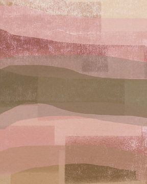 Abstract organic shapes and lines in pastel colors. Pink and beige brown. by Dina Dankers