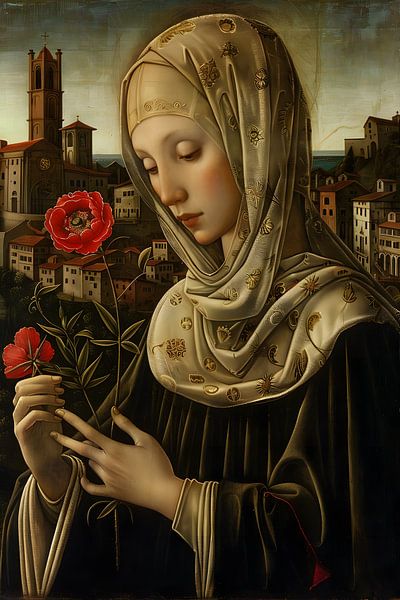 Nun with red flower by Skyfall