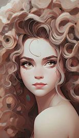 Beauty with luscious curls in her hair by Emiel de Lange