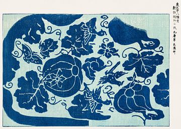 Japanischer botanischer Farbholzschnitt in Blau und Hellblau von Dina Dankers