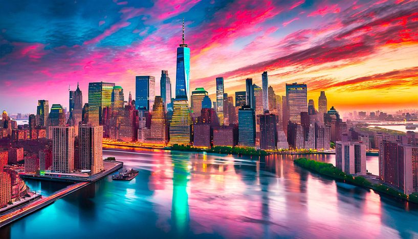 New York with sunset by Mustafa Kurnaz