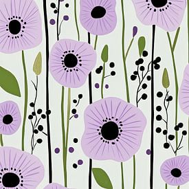Marimekko Geïnspireerde Lichtpaarse Bloemetjes van Danny van Eldik - Perfect Pixel Design