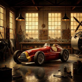 1950 Alfa Romeo Alfetta dans une scène d'atelier d'époque