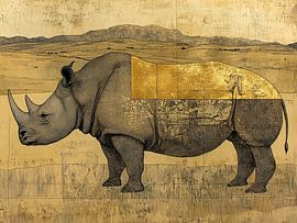 Goldenes Tier | Rhinozeros mit goldenem Schatten von Moderne Kollektion