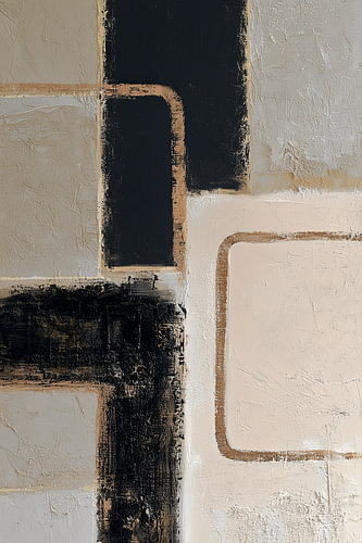 Silent Structure – Modern abstract painting in beige, black and gold