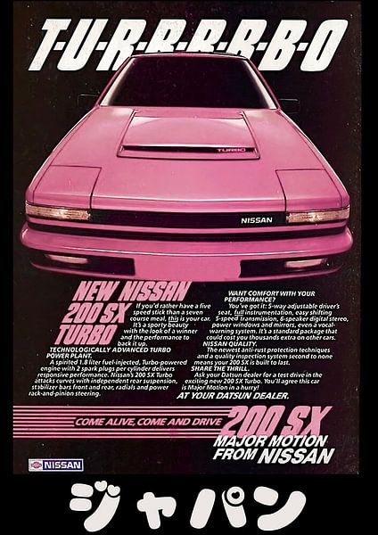 Pink Nissan 200sx Vintage Ad Poster by Kamron Devron