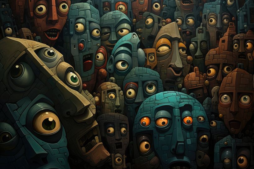 Gezichten in abstracte vormen en kleuren van Art Bizarre