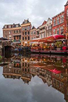 Leiden - Miroir sur le Nieuwe Rijn avec le pont aux poissons (0030)