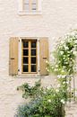 Franse sfeer | Begroeide muur met bloemen en houten venster | Reis foto wall art print van Milou van Ham thumbnail