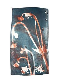 Pflanzen und Blumen drucken blau-braun Druck von Angela Peters