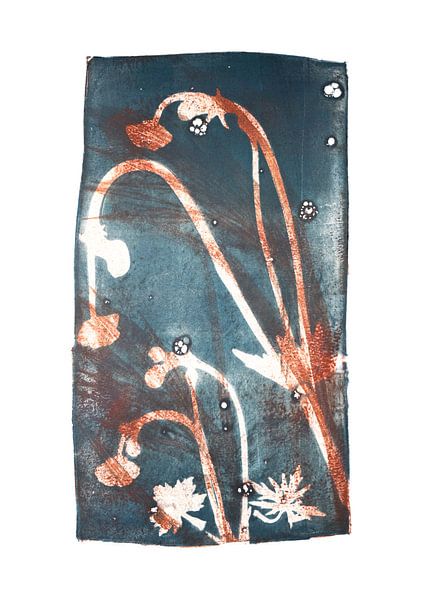 Botanische planten en bloemen afdruk blauw bruin van Angela Peters
