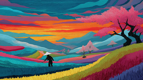 Landschap in sakura seizoen artistiek panorama