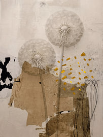 Stijlvolle Dandelions: Twee Witte Pluizenbollen in Mixed media