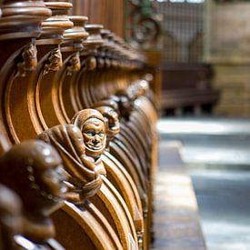 Chorbänke mit geschnitzten Holzköpfen in der St.-Bavo-Kirche von Patricia Hofmeester