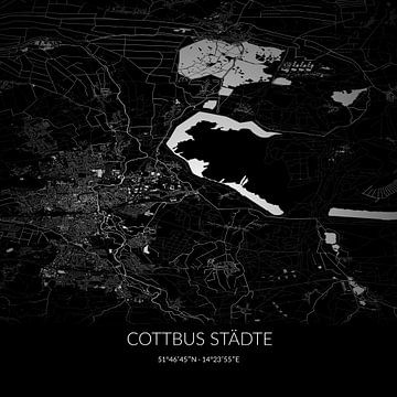 Black and white map of Cottbus Städte, Brandenburg, Germany. by Rezona