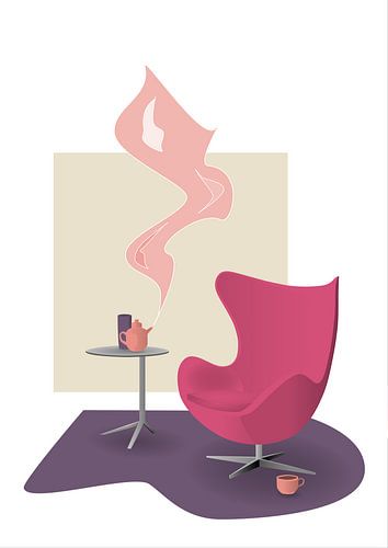 Design interieur illustratie met roze Egg Chair