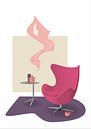 Illustration d'intérieur design avec le fauteuil Egg Chair rose par Ebelien Aperçu