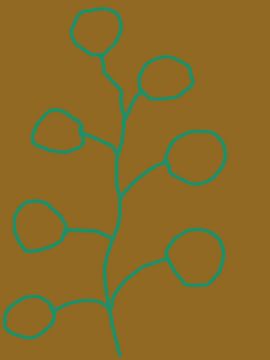 Botanische schetsen.  Groene bladeren op donker oker. van Dina Dankers