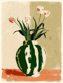 Minimalistisches Stillleben mit Tulpen in einer gestreiften Vase von But First Framing