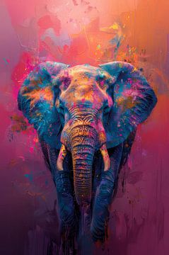 Kleurenexplosie van de Wildernis - olifant - roze van Eva Lee