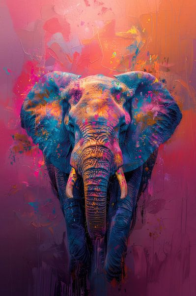 Explosion de couleurs dans la nature - éléphant - rose par Eva Lee