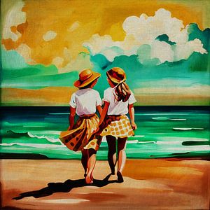Freundschaft zwischen zwei Mädchen am Meer