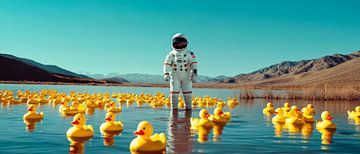 Astronaut tussen gele eenden - Surrealistisch van Poster Art Shop