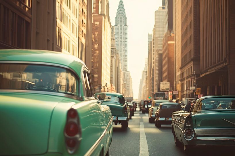 Vintage Autos in der Stadt von Poster Art Shop