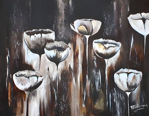 Klaprozen in sepia van Rita Tielemans Kunst