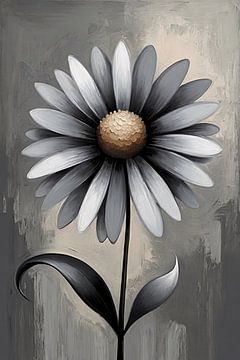 Stilistische Blume in monochromem Grau von De Muurdecoratie