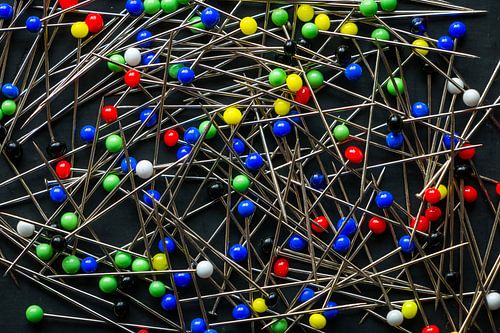 Brightly coloured head pins and needles
