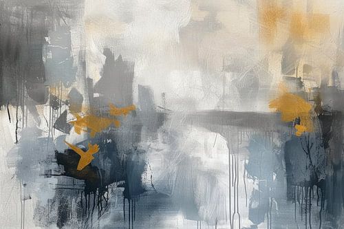 Grijs Blauw Goud Abstract - Luxe Moderne Schilderkunst