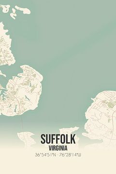 Carte ancienne de Suffolk (Virginie), USA. sur Rezona