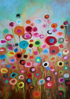 Schilderij met levende bloementuin